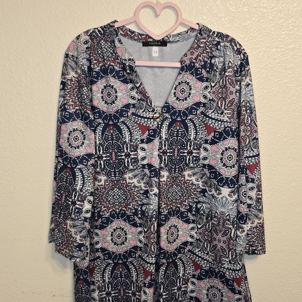 Torrid Navy and Pink Patterned Blouse